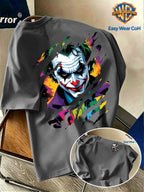Warner Bros. Official Versatile New Men's Short-Sleeve T-Shirt, DC Joker Torn Claw Mark Effect Creative Pattern Print, DC Joker IP Trendy Men's Short-Sleeve Top, Strong Atmospheric Appeal, Unique Design, Comfortable and Skin-Friendly Fabric - Dark Gray