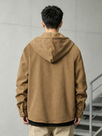 American Retro Hooded Corduroy Shirt Jacket for Men, Relaxed And Casual for Autumn, Workwear Jacket, Japanese Lazy Style, Versatile Trendy Brand Top - 【Light Yellow】