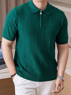 Summer New Short Sleeve Men'S Collared Polo Shirt, Fashionable Easy All-Match Zipper Knit Top, Casual Top - Green