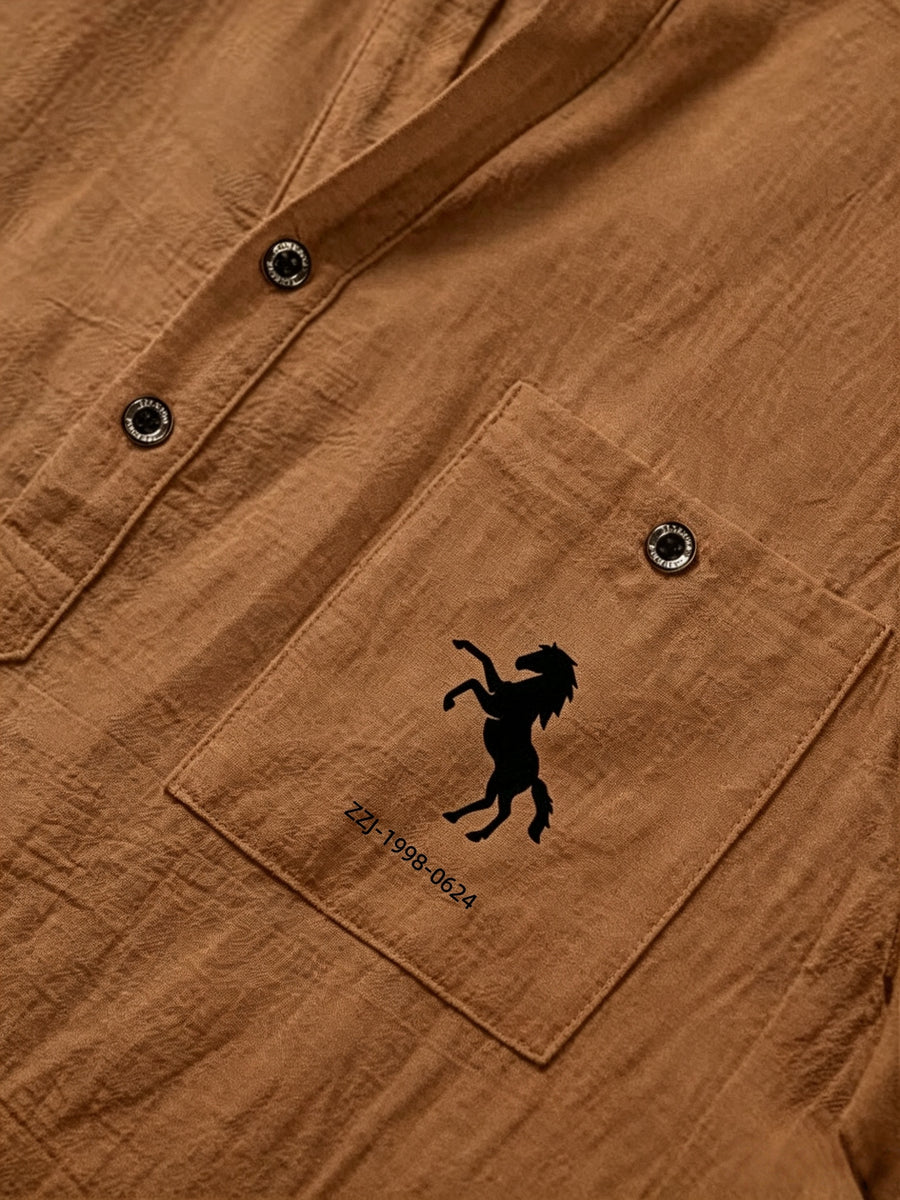 [Shule Shui OBM]New Men's Casual Henley Shirt Suitable for Parties and Dates - Rust