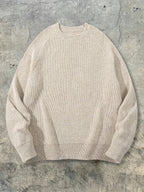 ANDREILEE Apricot Winter Men'S Loose Casual Round Neck Pullover Solid Color Casual Basic All-Match Knit Sweater Long Sleeve Top - Apricot