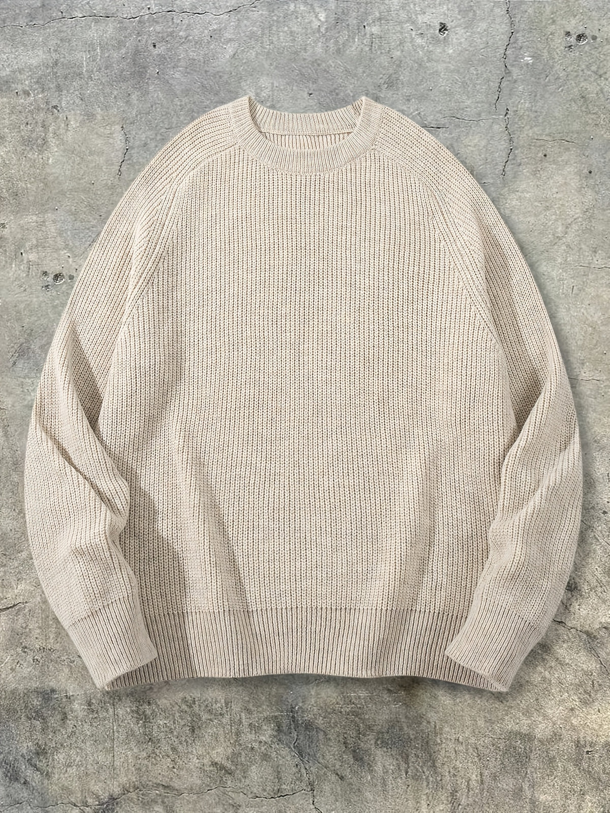 ANDREILEE Apricot Winter Men'S Loose Casual Round Neck Pullover Solid Color Casual Basic All-Match Knit Sweater Long Sleeve Top - Apricot