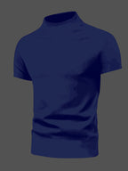 Men's Solid Color Casual Comfortable Mid-Neck Short-Sleeve T-Shirt for Spring, Summer, and Autumn, Suitable for Casual Outings, Holidays, Daily Wear, and Other Occasions, Versatile Base Layer Tee, 100% Polyester, Machine Washable, Not Dry Cleanable. - Royal Blue