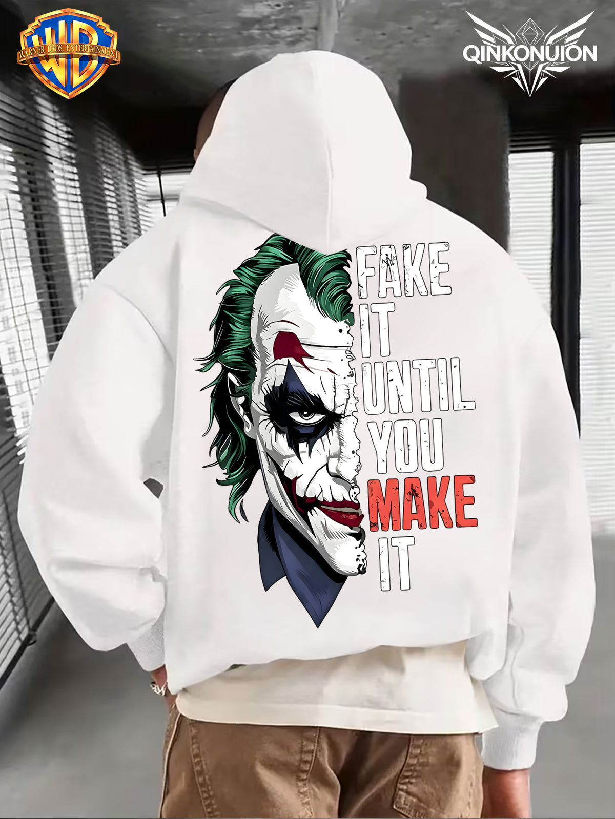 WB Warner Men'S New Trendy Hoodie, Clown-Themed Printed Design Hoodie, Daily Casual Drawstring Hoodie, Long Sleeve Hoodie, Machine Washable, Multifunctional Sports And Leisure Loose Fit Men'S Hoodie - White