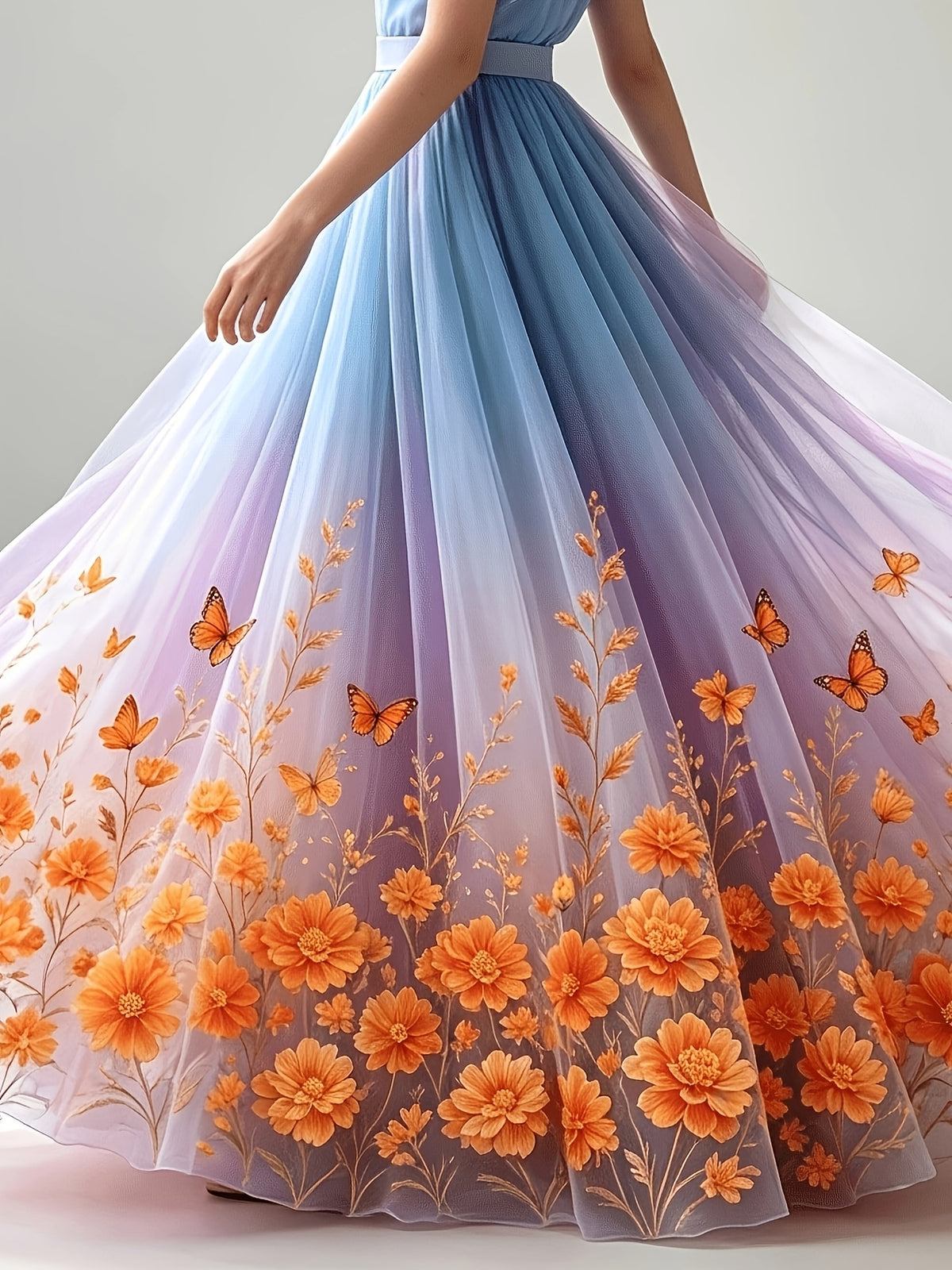 Mesh Printed Skirt Suitable for Formal And Semi-Formal Banquets, Weddings, Guests, Parties, Dresses, Wearable in All Seasons - Blue