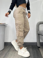 Christmas, Women'S Casual Drawstring Elastic Waist Jogger Pants, Minimalist Design Y2K Street Style Multiple Pockets Spring/Summer - Khaki