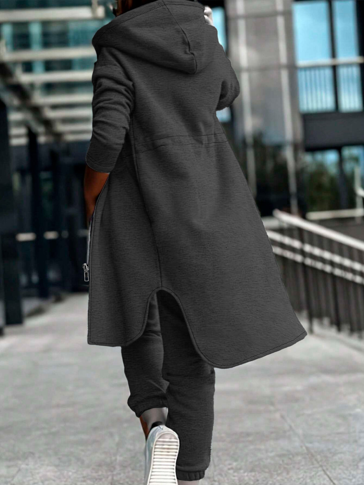 Autumn Winter Women'S Casual Fashion Elegant Solid Color Long Sleeve Regular Sleeve Hooded Sweatshirt, Waist Drawstring Women'S Outerwear Jacket, Suitable for Outings, Daily Lightweight, Parties - Dark Gray