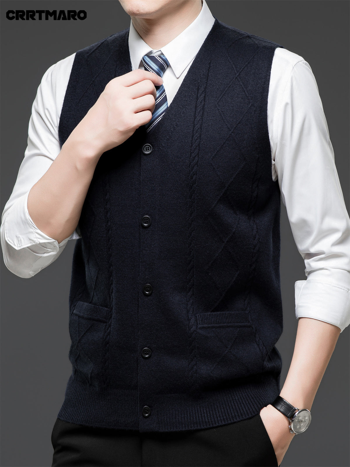 Men's Jacquard, Solid Color Knit Cardigan, Warm Casual Layering Top for Fall and Winter - Shangqing