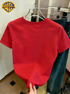 WB Women's Officially Licensed. Mouse & Hearts T-Shirt - Cute Mouse Sketch Short Sleeve Crew Neck Top with Double Heart Cuff Decorations, Casual Summer Suitable for Daily Commute, Home Wear, & Office Outfits - Red