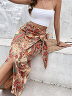 High-waisted Full-skirt Print Skirt - Multicolor