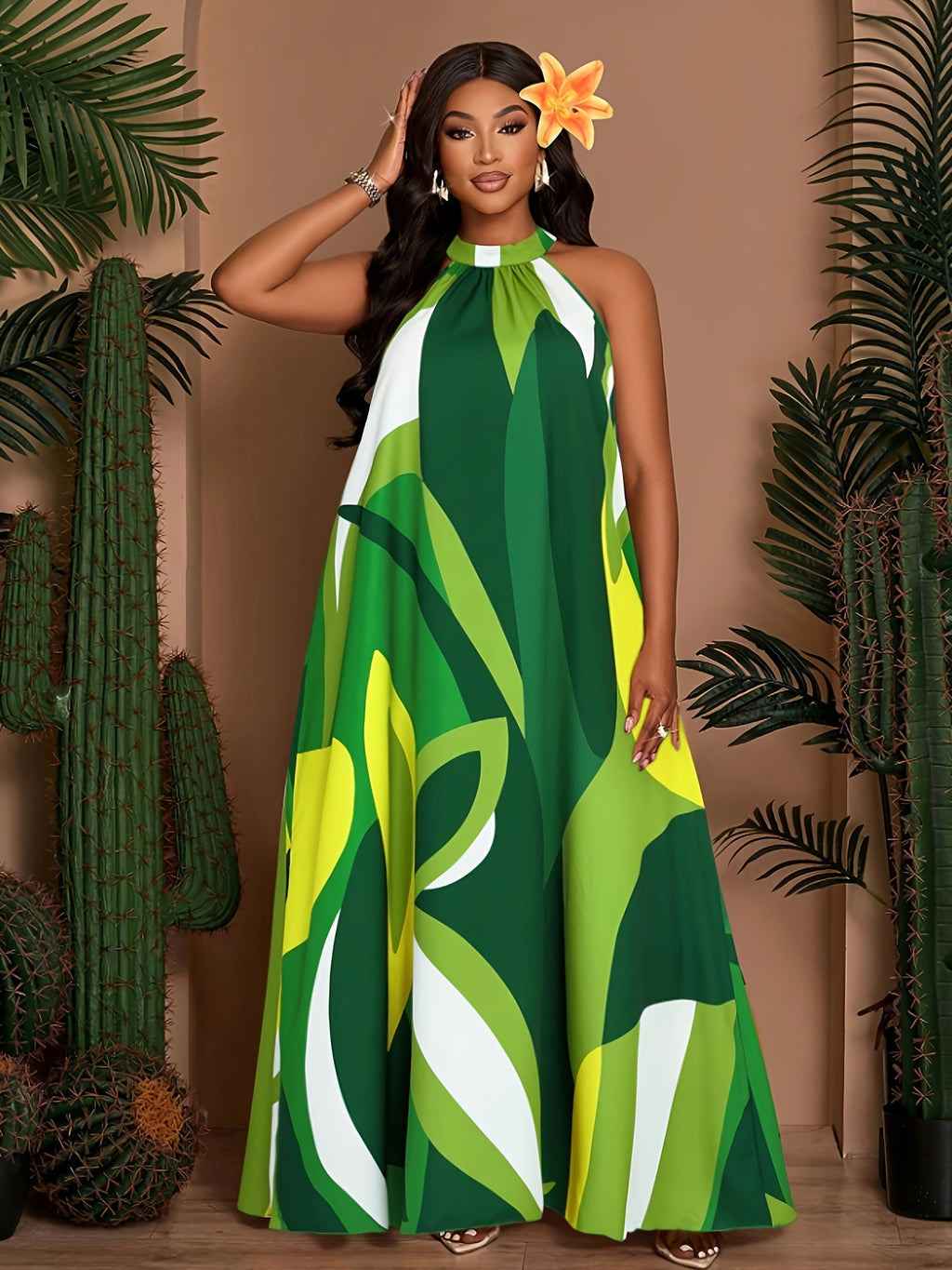 Women's Spring/Summer Elegant Loose-Fit Casual Printed Sleeveless Dress with Back Tie - Multicolor