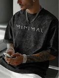Easy Letter Short Sleeve Men'S Washed Distressed T-Shirt, High Street Style Versatile Top - Black