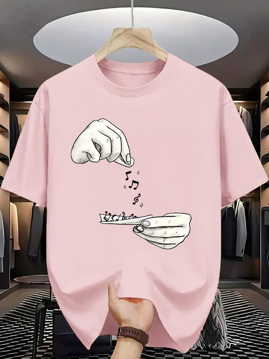 Summer Men's Fashion Graphic Short-Sleeve Letter Print T-Shirt - Pink Color