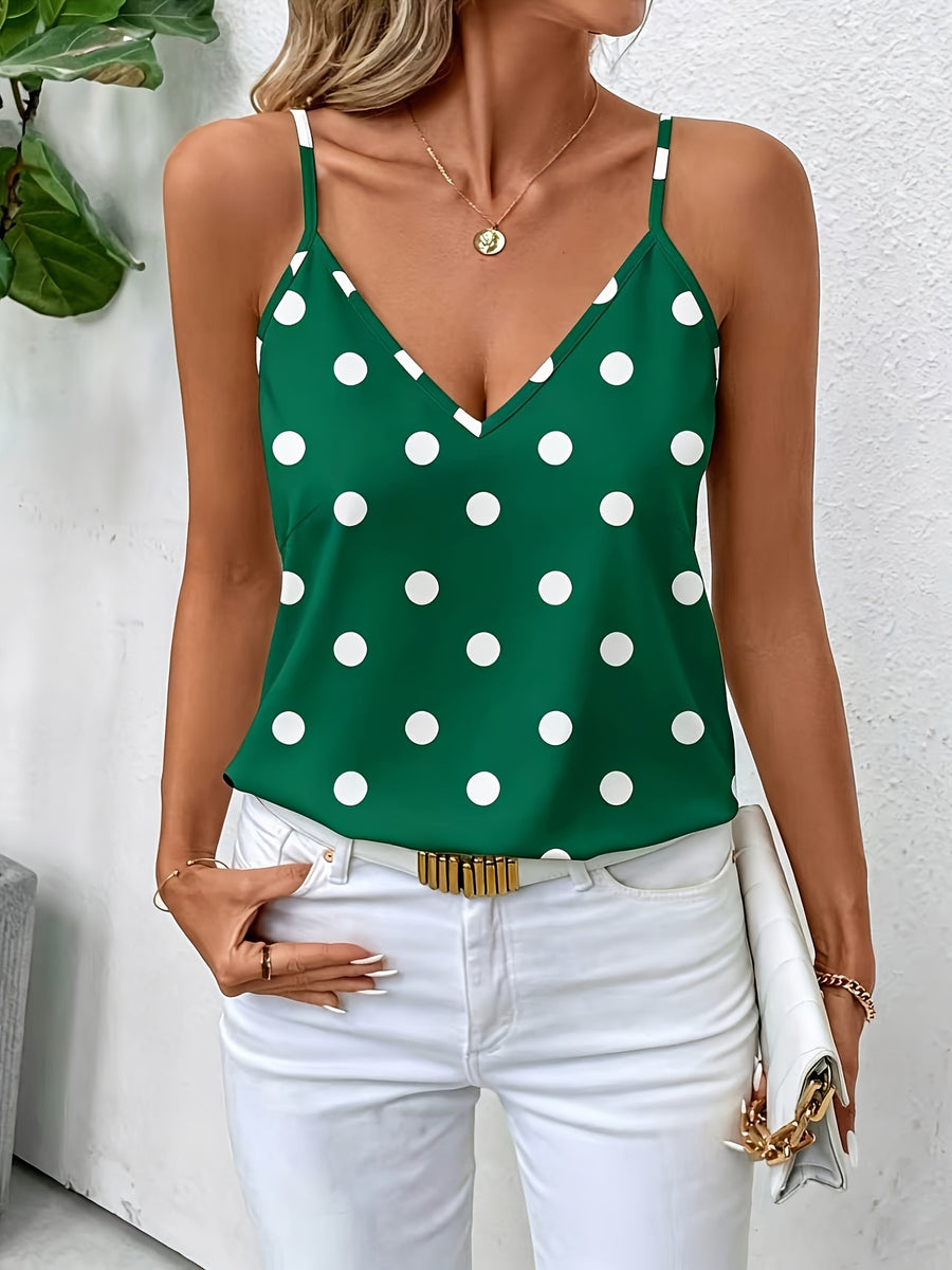 Fashionable Polka Dot Women's Simple Camisole Top - Green