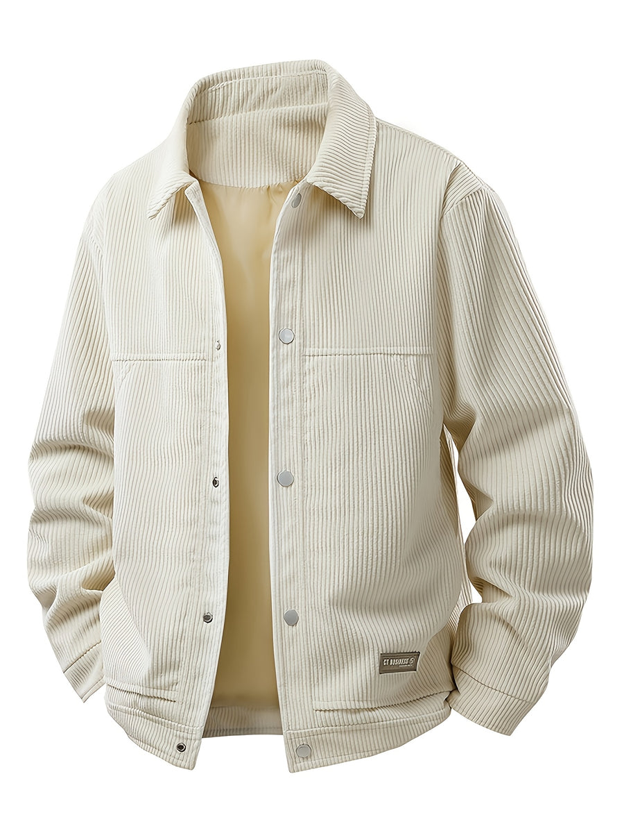 Corduroy Spring/Autumn Men's Outerwear, Business Style Casual Men's Single Jacket, Loose Lapel Jacket Coat - Beige