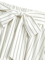Women's High-waist Striped Bow Elegant Dress, Suitable for Vacations, Parties, Birthdays, Wedding Guests, Easter, Carnivals, Christmas, Holiday Celebrations, Casual Wear, Commuting, and Social Occasions - White