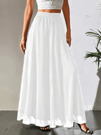 Women'S Chiffon A-Line Skirt, with Lining, Loose And Easy to Wear, Casual Elastic Waist, All-Season Wear, Suitable for Daily Leisure, Commuting, Convenient And Lightweight - White