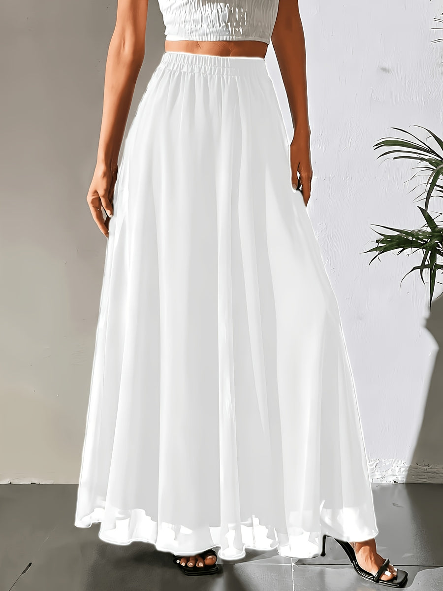 Women'S Chiffon A-Line Skirt, with Lining, Loose And Easy to Wear, Casual Elastic Waist, All-Season Wear, Suitable for Daily Leisure, Commuting, Convenient And Lightweight - White