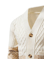 Winter New Striped Geometric Pattern Button Thickened Long Sleeve Sweater Men'S Warm Knit Cardigan X - Off-white