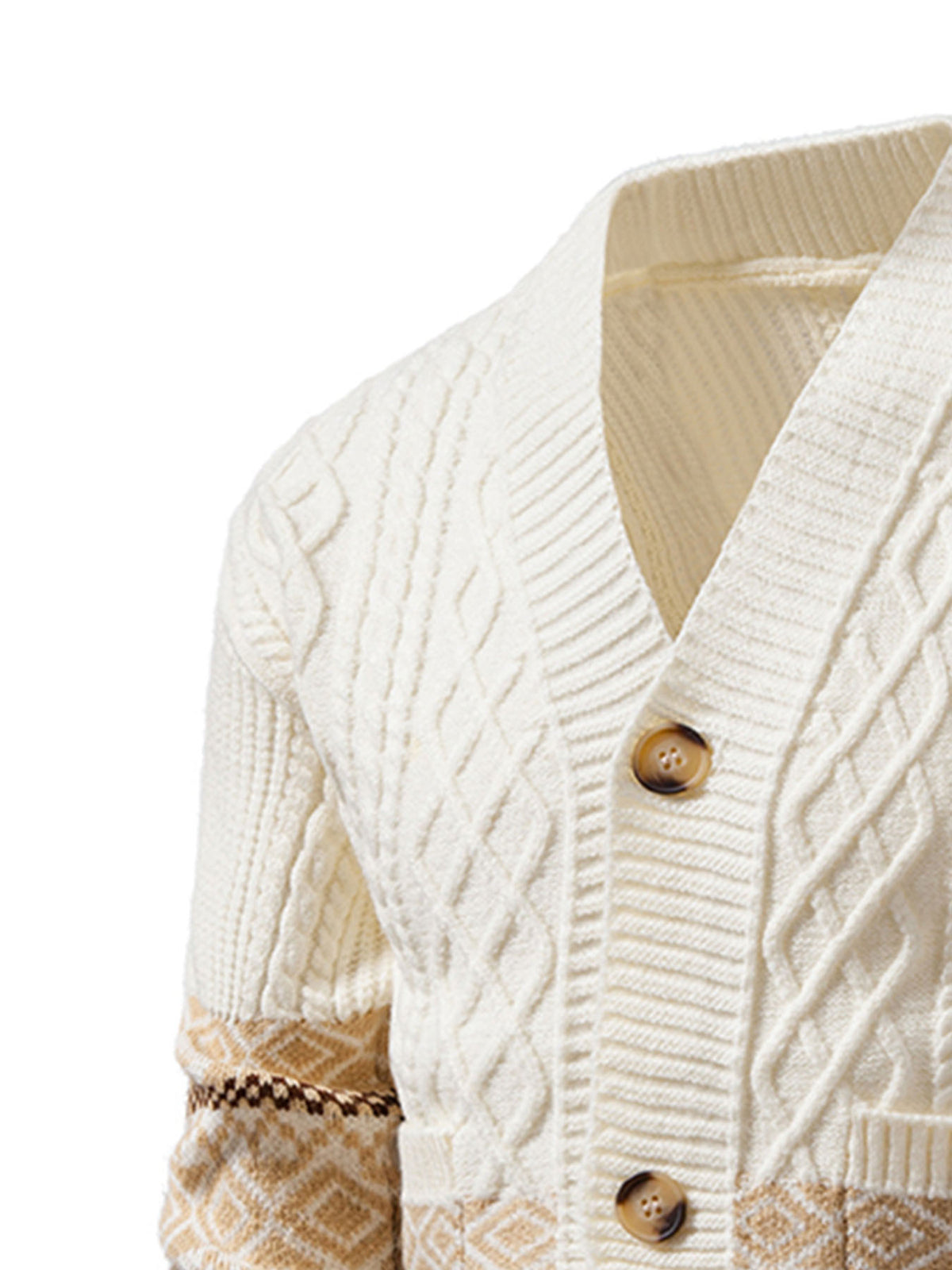 Winter New Striped Geometric Pattern Button Thickened Long Sleeve Sweater Men'S Warm Knit Cardigan X - Off-white
