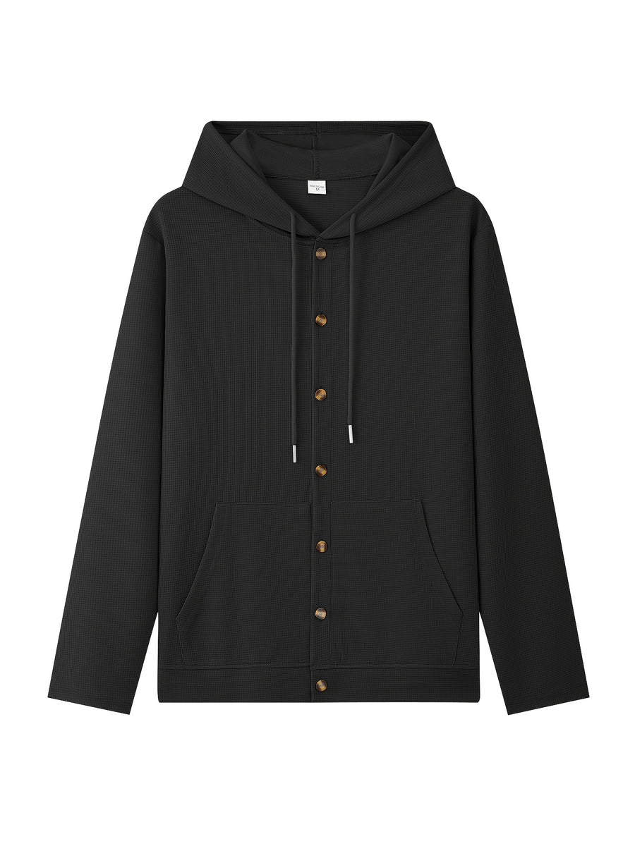 New Fall Winter Men'S Cardigan Hoodie - Button-Front Sporty Casual Sweatshirt, Soft And Comfortable, Versatile Streetwear Gentleman Top Winter Clothes for Men - Black