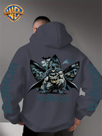 Warner Bros. Official 1pc Men's Hooded Long-Sleeve Sweatshirt - Batman Gotham Night Scene Multi-Panel Print + BATMAN Drip Graffiti Letter Creative Graphic Print, Letter Print on Both Sleeves, Cool DC Superhero IP Graphic Hoodie, Skin-Friendly - Dark Gray
