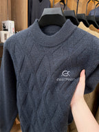 ZBZP Autumn Winter Knit 3D Solid Mid-High Neck Sweater, Basic Knit Pullover Top for Men, Fashion Long Sleeve Sweater SYD - Grey