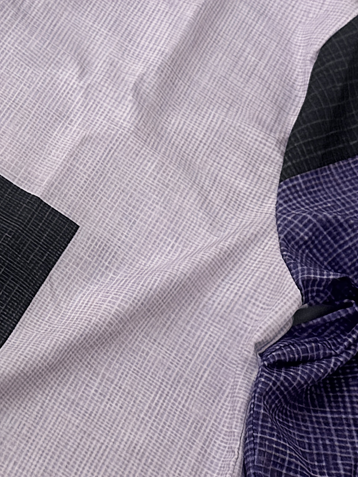 Men's Long-sleeve Shirt with Geometric Plaid Patchwork Print, Featuring a Mature Business-casual Style, Suitable for Workplace Commuting, Casual Gatherings, and Light Business Attire Occasions - Lavender