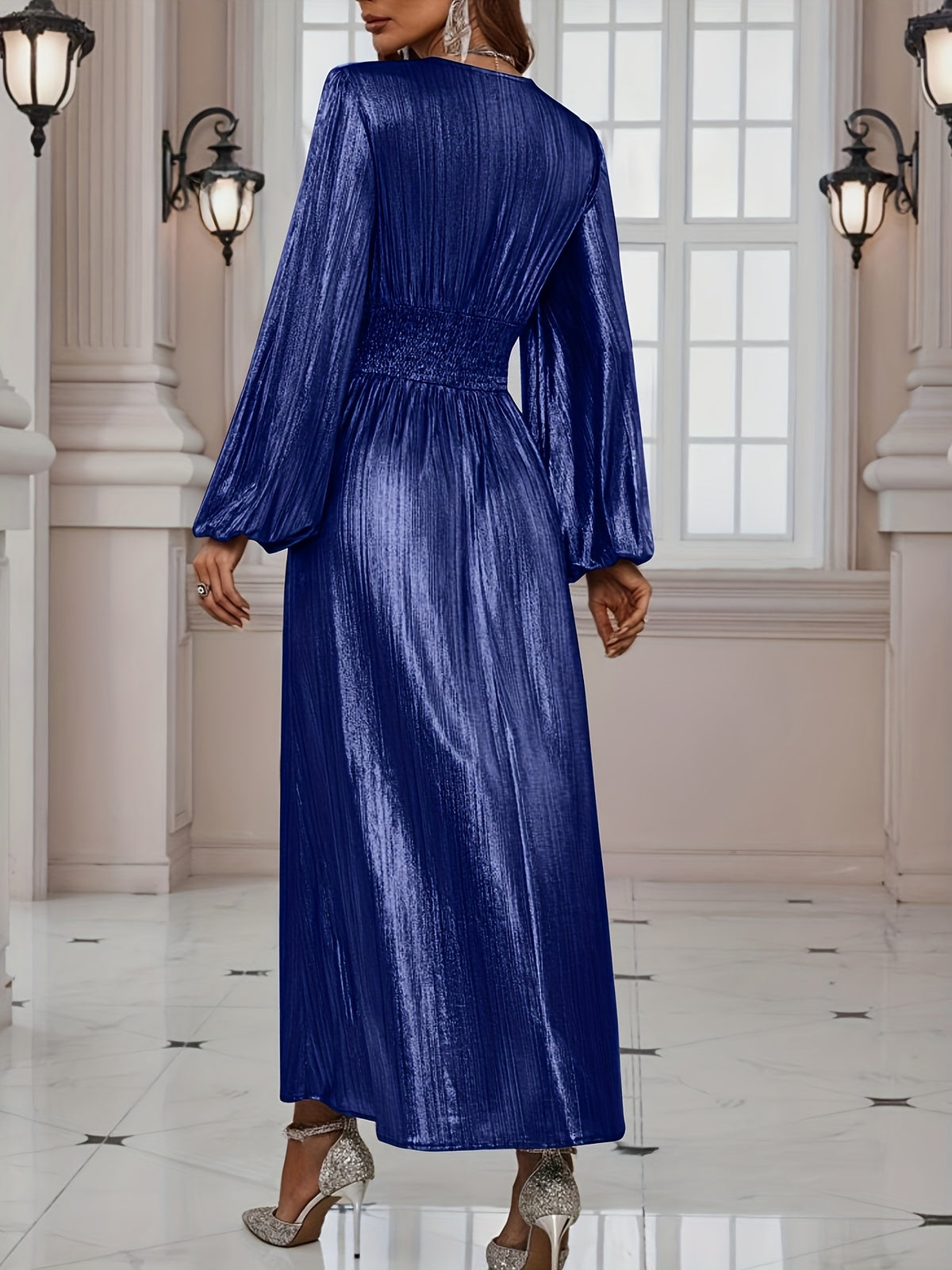 Cat Ears" Women's Fashion V-Neck Long Split Dress - Blue