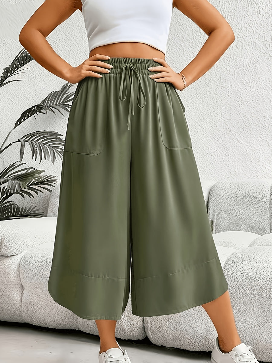 Women'S Fashion Wide Leg Pants - Olive Green