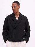 Men's Long-Sleeve Shirt with Floral Woven Jacquard Design, Two-Button, Loose Fit, Trendy and Fashionable Commuter Short Men's Casual Shirt - Black
