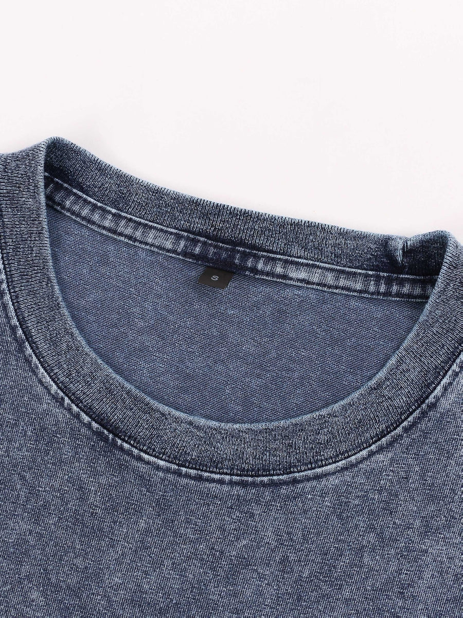 Spring Summer Fall New 240G Heavyweight Denim Washed T-Shirt Pocket Style Short Sleeve Loose American Vintage Trendy Brand Short Sleeve T-Shirt Men'S T-Shirt - Light Blue