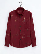 Men'S Long-Sleeve Shirt with Bronzing Print, Business Casual Wrinkle-Resistant Shirt, Light Luxury Versatile Top for Middle-Aged And Young Men - Burgundy