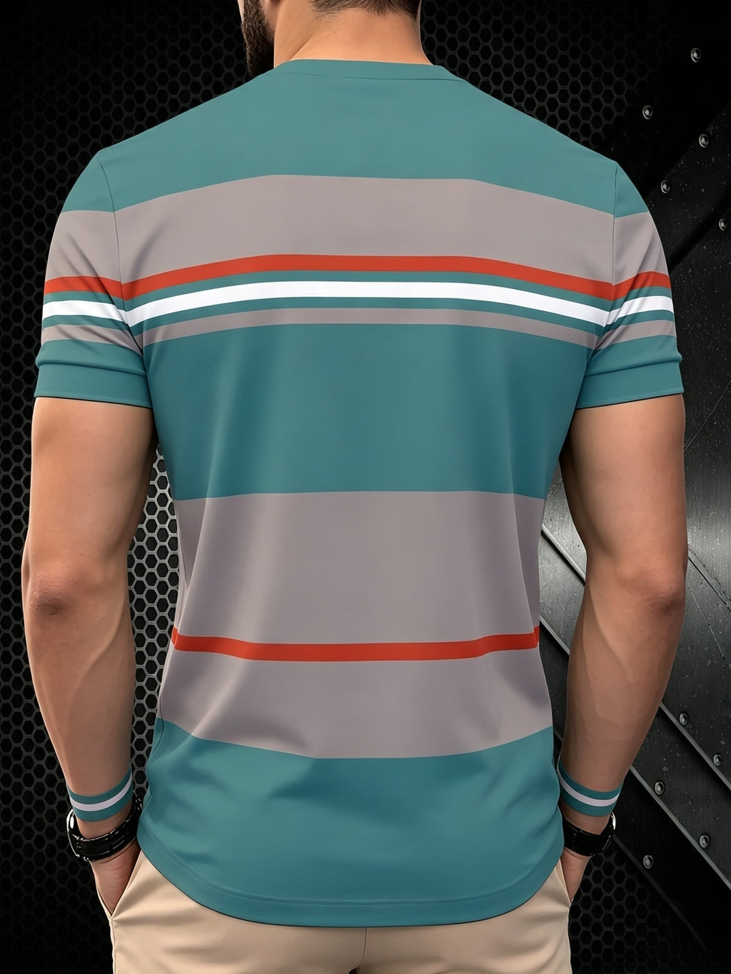 Men's Minimalist Color Block Horizontal Stripe T-Shirt - American Streetwear Crew Neck Short Sleeve Tee with Horizontal Stripe Print, Regular Fit Casual Top Suitable for Daily Wear, Boyfriend Gifts & Layering, Machine Washable - Mixed colors