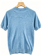 2026 Light Luxury Texture Men'S Off-Shoulder Knit Short Sleeve, Comfortable And Breathable Summer T-Shirt - Sky Blue