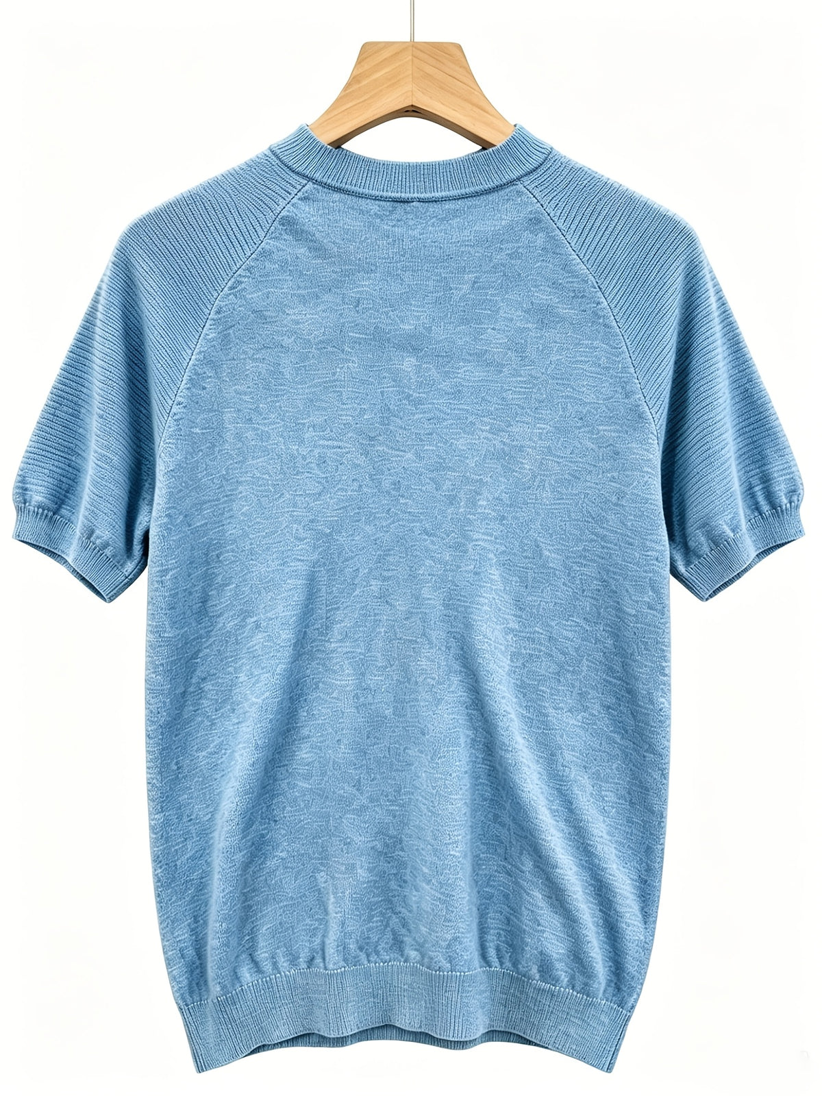 Men's Round Neck Raglan Sleeve Short Sleeve T-Shirt, Summer Breathable Solid Color Casual Versatile Business Short Sleeve Base Layer - Sky Blue