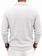 New Autumn Winter Men'S Fashion Casual Outdoor Jacquard Lapel Button-Up Long Sleeve Henley Shirt, Boyfriend Birthday Gift - White