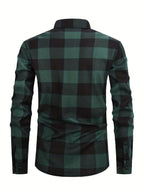 2026 Men's Plaid Shirt - Color Block Design, Brushed Lining, Warm Winter Flannel (Casual & Outdoor) Color Block Lining, Cold Weather Flannel for Outdoor Bold Color Block, Brushed Interior, Urban Style - Military Green
