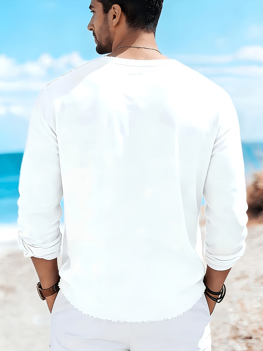European and American Cross-Border Fashion Men's Washed Long-Sleeve Shirt - White