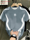 [Printed Design - Not Textured] New Fashion Men'S White Gray Color-Block Asymmetrical T-Shirt, Summer Breathable Skin-Friendly Casual Top, Daily Wear, Street Date, Sports, Loose Comfortable, All-Match Trendy Style, Unique Design - Mixed colors