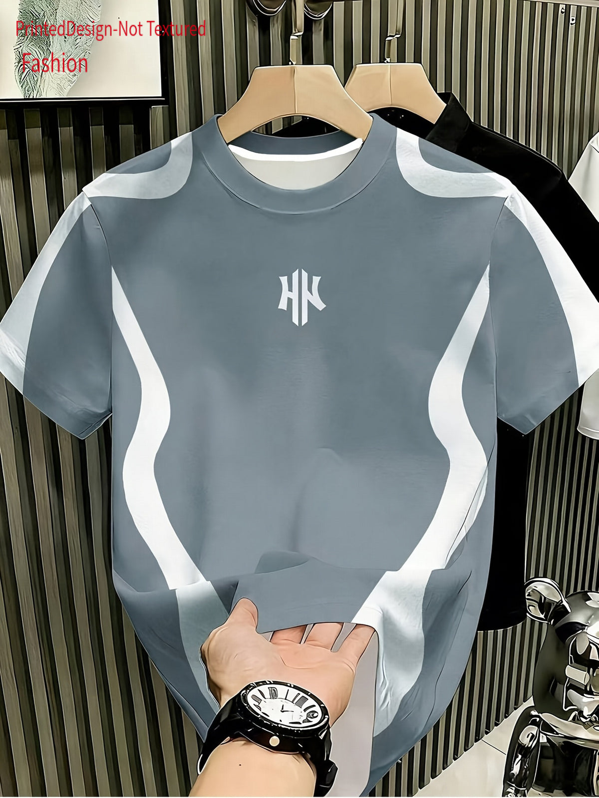 [Printed Design - Not Textured] New Fashion Men'S White Gray Color-Block Asymmetrical T-Shirt, Summer Breathable Skin-Friendly Casual Top, Daily Wear, Street Date, Sports, Loose Comfortable, All-Match Trendy Style, Unique Design - Mixed colors