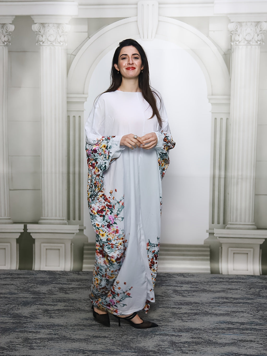 Batwing Sleeve Women's Dress - White