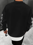 American Street Style Men's Sweatshirt, Cross Necklace Print, Loose and Versatile - Black