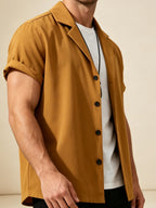 Men's Casual Short-Sleeve Solid Color Shirt - Khaki