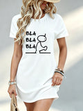 Printed Design - Not Textured, Casual Women Dress, Blah Blah Blah Stick Figure Graphic, Daily Wear, Gift for Her, 100% - White