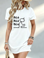 Printed Design - Not Textured, Casual Women Dress, Blah Blah Blah Stick Figure Graphic, Daily Wear, Gift for Her, 100% - White