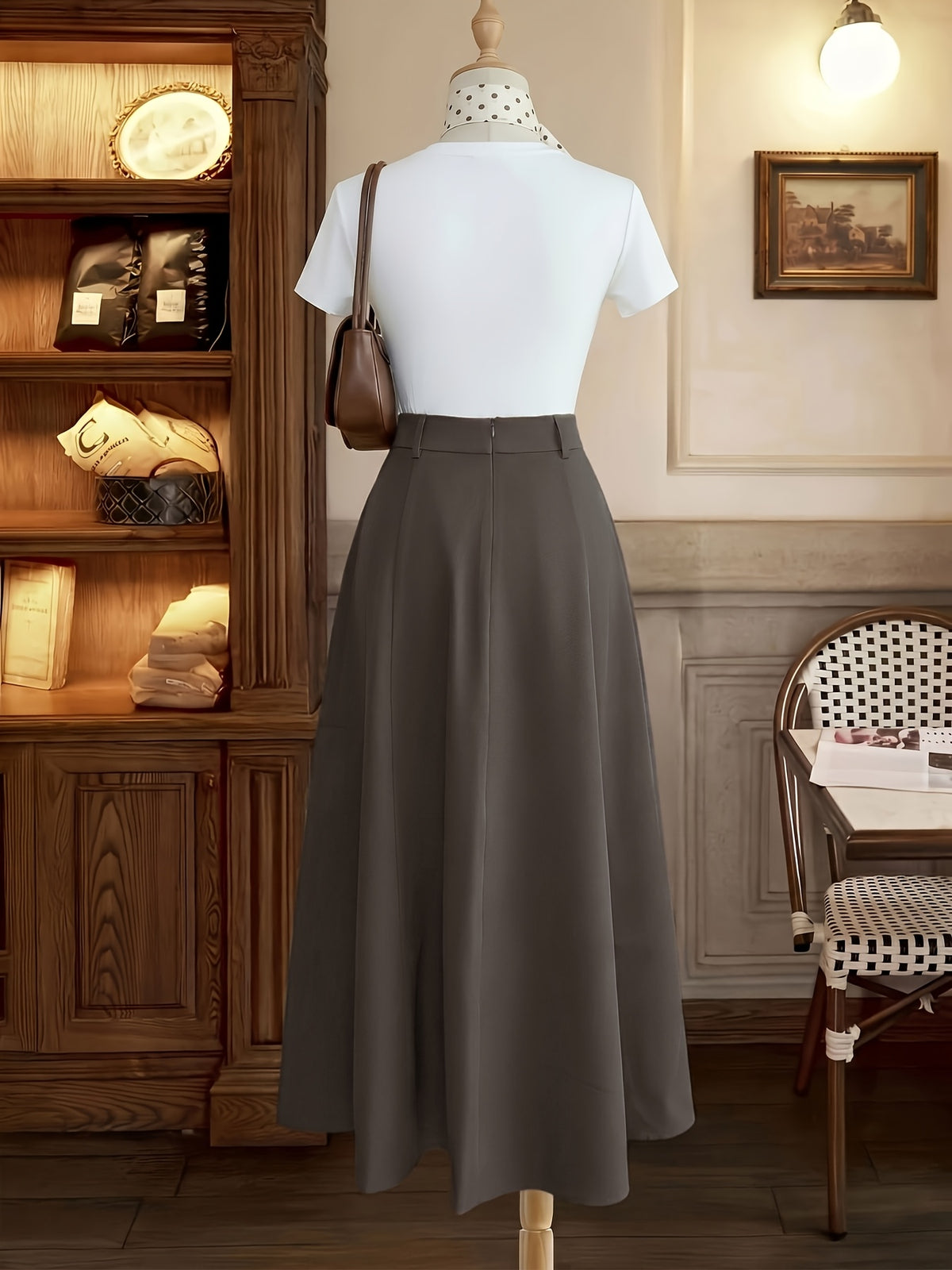 Women's Autumn Winter New Casual Solid Color A-Line Pleated Skirt, High Waist Flared Skirt, Elegant Casual Wear for Outing, Commuting, Vacation,, Home, Versatile, Daily, Office - Coffee Brown