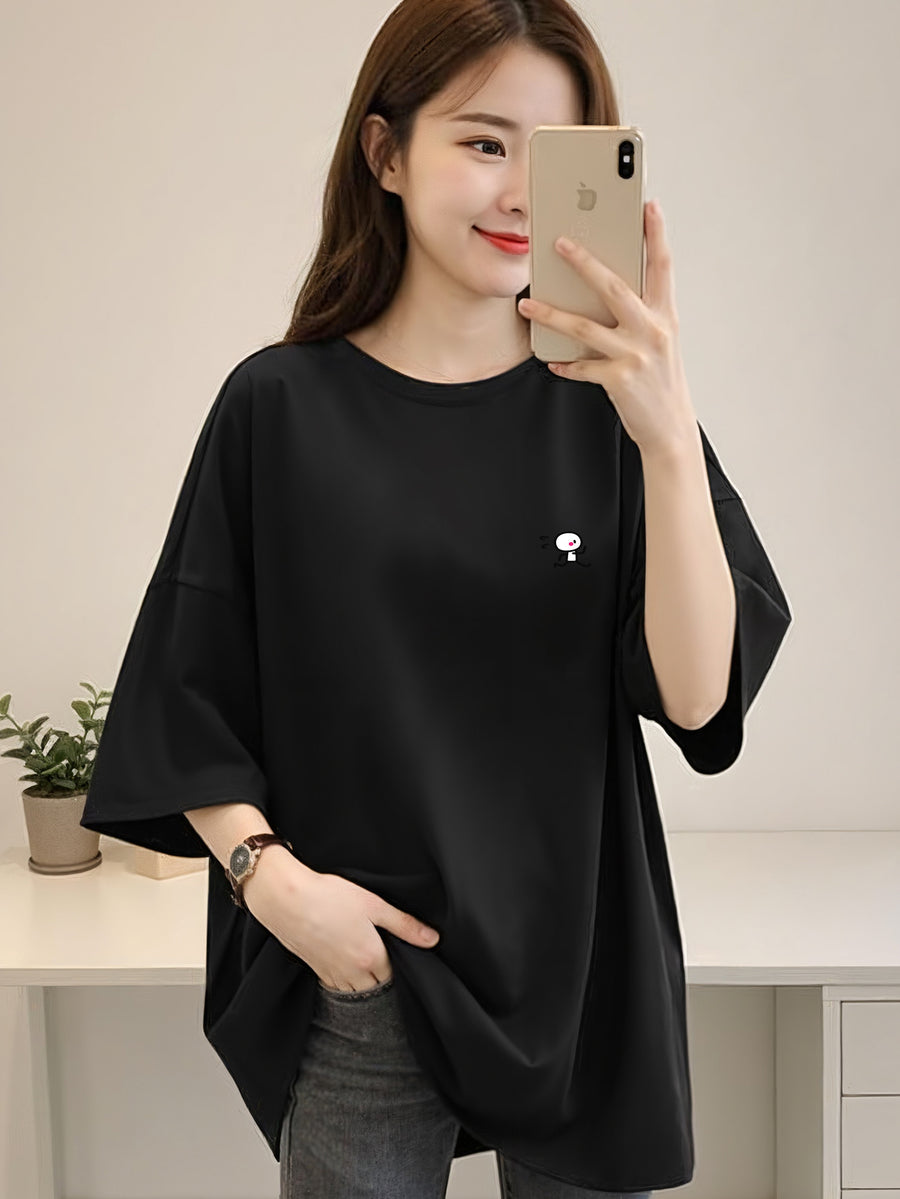2S025 M-2XL T-Shirt Women Crop Top Clothes Oversize Celebrity Round Neck Large T-Shirt Ladies Women Fashion Internet Leisure Casual T-Shirt Men And Women Plus-Size T-Shirt Versatile Basic Essentials Korean Style