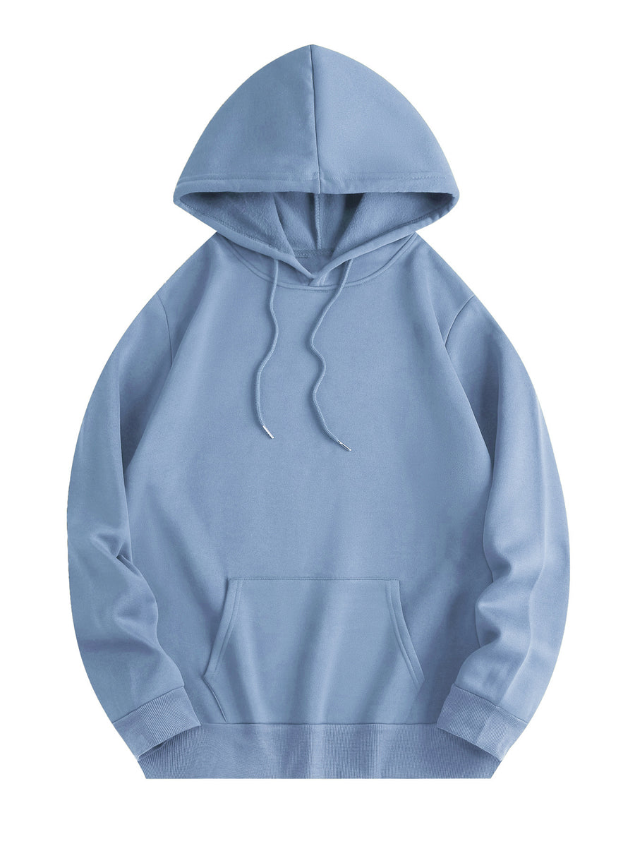 Men's Fashion Hooded Sweatshirt with Kangaroo Pocket and Drawstring Hood, Featuring a Japanese-Style Mask Print, Comfortable, Casual, and Warm, Suitable for Autumn and Winter Wear - Light Blue