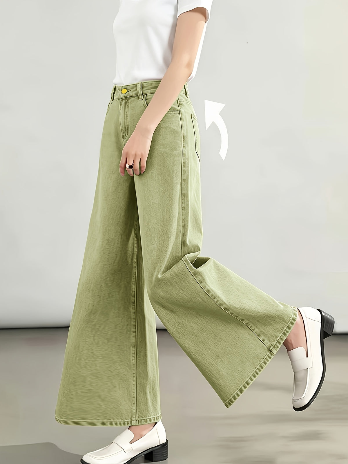 Stylish New Women's Fashion Elegant Straight-Leg Wide-Leg Pants Mid-High Stretch Colorful Cropped Jeans for Women 618609 - Matcha Color